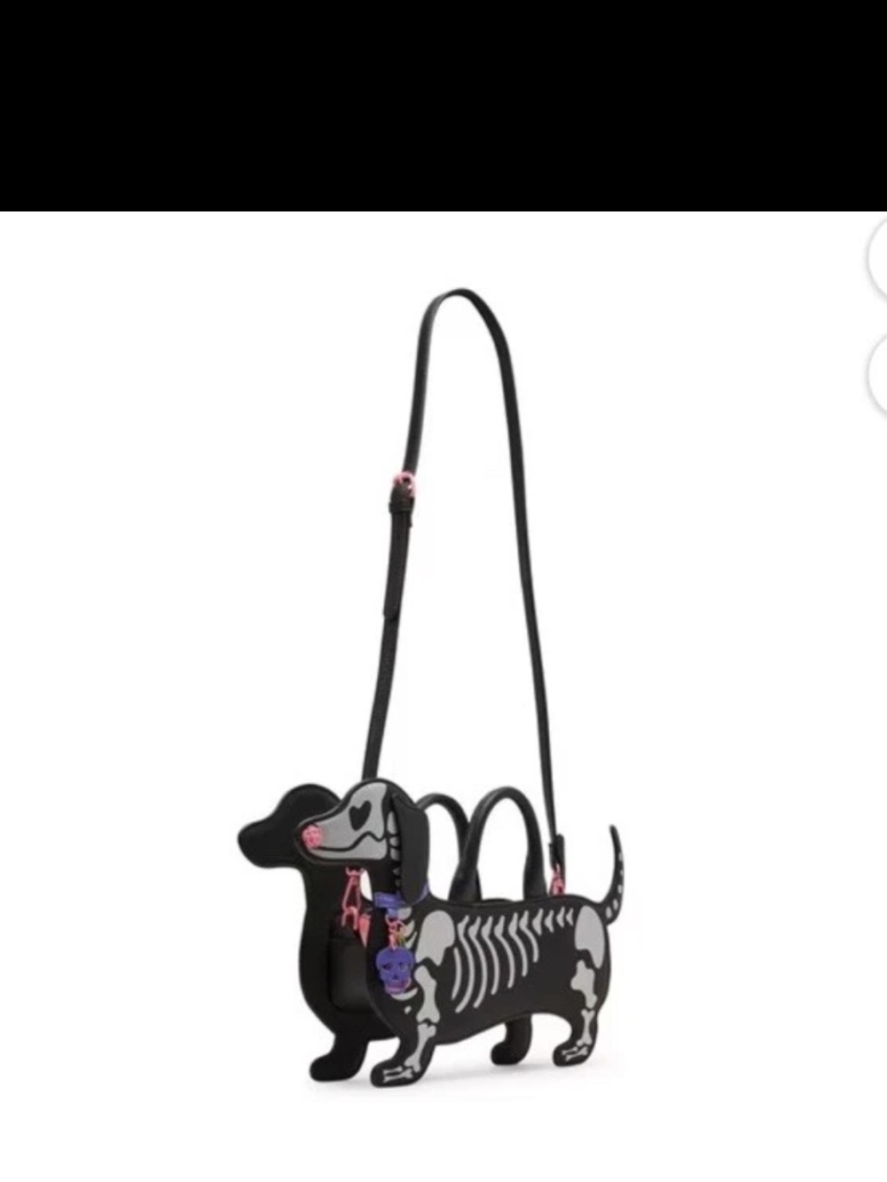 Betsey Johnson Xobark Black Dachshund Skeleton Dog Tote NEW - Picture 4 of 5